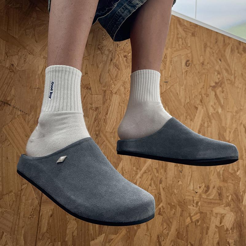 Retro Inner Heightening Bag Head Half Slippers Summer New Outer Wear Flat Bottom One Pedal Lazy 19987 gray-J