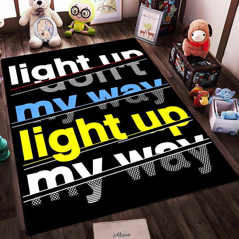 Modern Black Carpet with "Light Up My Way" Typography Design Suitable for Use As an Anti-slip for Living Room Bedroom Sofas