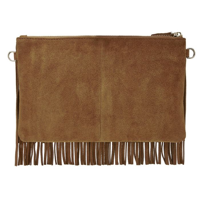 Pochette à franges ET chargeur de téléphone Marron