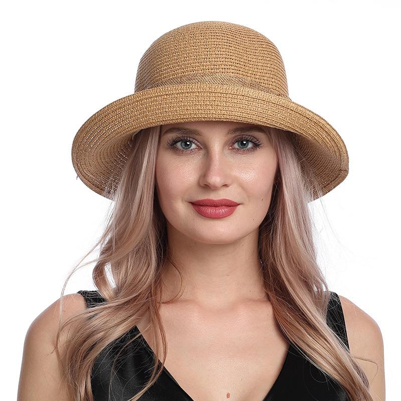Summer Fashion Straw Hat Women's Simple Crimped Bow Basin Hat Versatile Bucket Hat Sunshade Sun Protection Hat Children