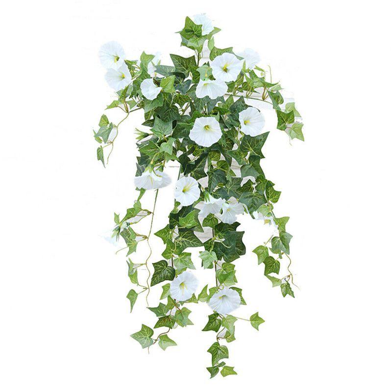 Hanging Artificial Basket Silk Morning Glory Flower Vine Home Wall Decor