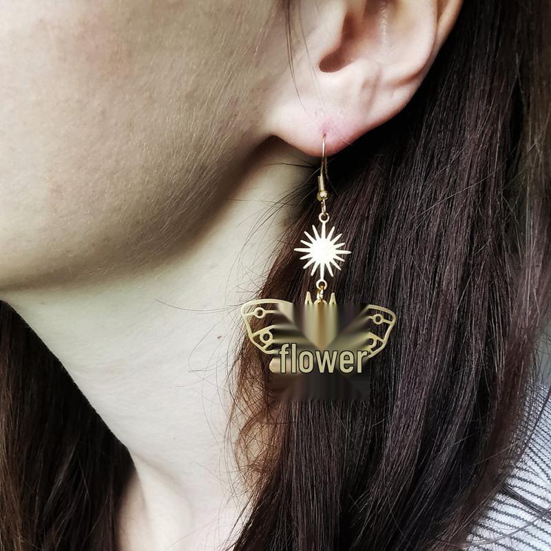 Star and Moon Bohemian Butterfly Moth Earrings