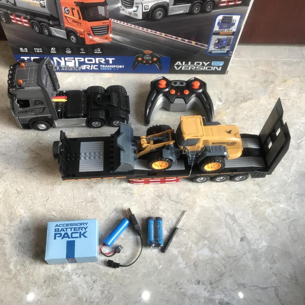 Remote Control Children's Alloy Truck with Music: Double-decker Transport, Openable Doors, Container, Oil Tank, Freight Toy.