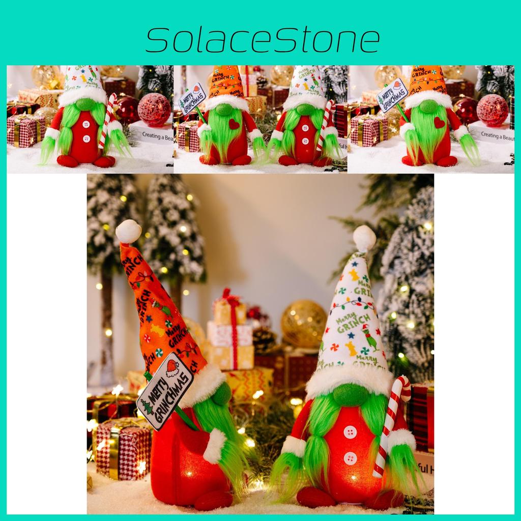 Adorable Cartoon Grinch Plush Doll With Lights Red And White Printed Hat For Christmas Decor