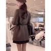 Comes With Belt Vintage Wool Jacket For Women Autumn And Winter  Double-Breasted Temperament Female Long Sleeve Blazer