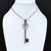 Faceted Blue Sapphire Gemstone Pure Copper Wire Wrapped Handmade Pendant Key Shaped Jewelry