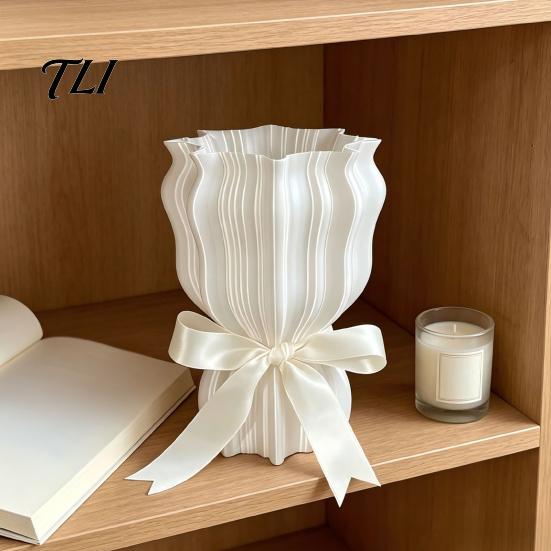 Floral Arrangement Holder 3D Printed Flower Vase with Bow Design, Modern Decorative Vase, Minimalist Glass for Flowers Container, Home Office