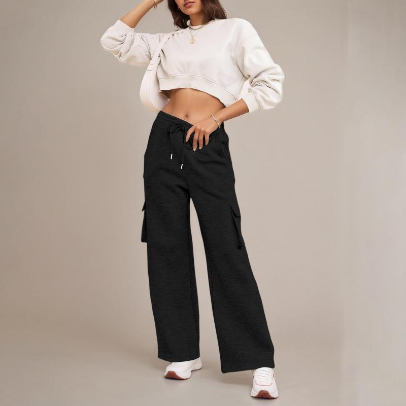 Womens High Waist Drawstring Cargo Sweatpants Casual Loose Long Pants