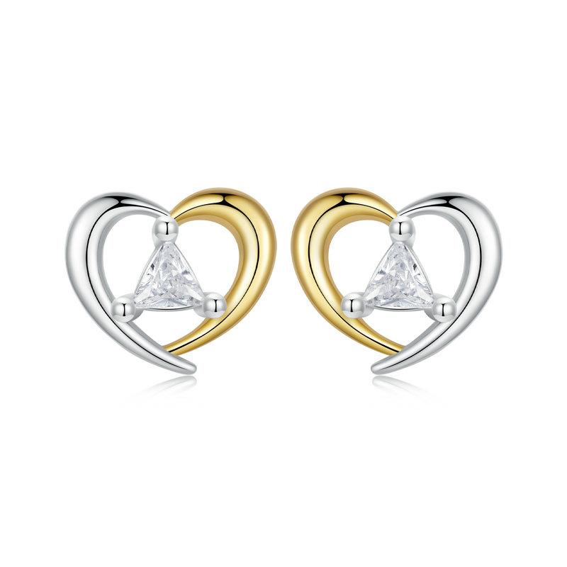 

WOSTU стерлингового серебра 925 пробы, милые двухцветные серьги-гвоздики в форме сердца для женщин, мини-шпильки с цирконием, серьги-гвоздики для девочек, ювелирные изделия на день рождения, подарок BSE1027