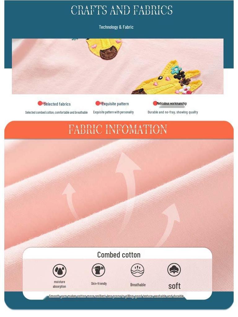 Spring & Summer Girls' Cute Embroidered T-Shirt - Short-Sleeve Baby Top