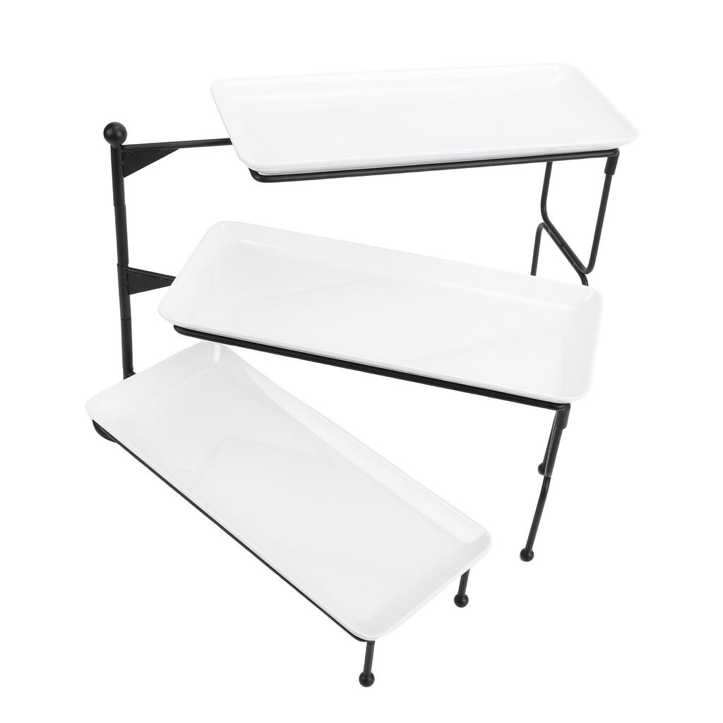 3 Tier Dessert Stand Fruit Display Tray Metal Frame Dishwasher Safe Easy Assembly and Disassembly Self Serve Pastry