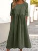 O-neck Short Sleeve Dress Spring Summer Fashion Elegant Loose Solid Dresses For Women