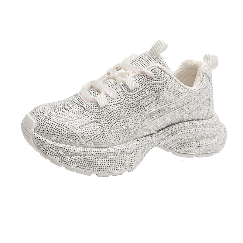 

Женские кроссовки весна шнуровка высокий каблук платформа шнуровка серебристый кристалл повседневная рабочая обувь носить кроссовки для ночного бега на улице 36