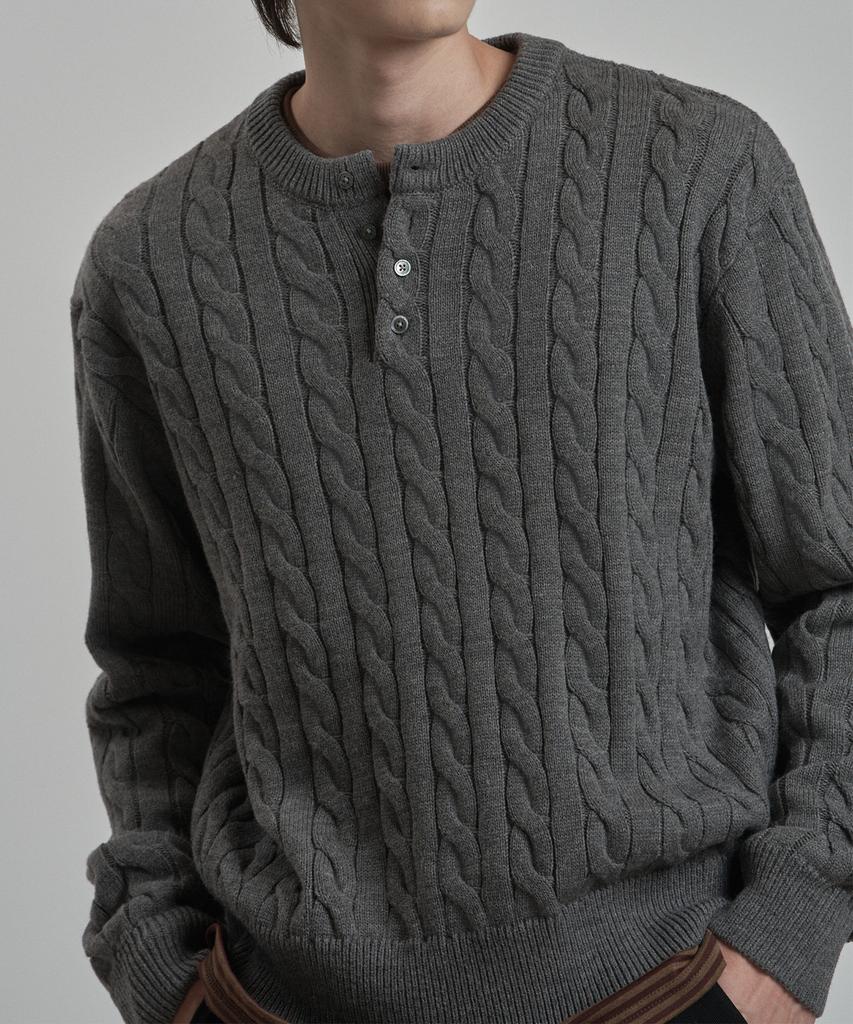 WORK ON BODY OFF Tord Semi-Overfit Cable Henley Neck Knit [Gray]
