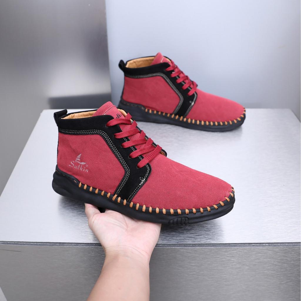 20252025 New Frosted Leather Large Size Men's Shoes Medium Top Board Shoes Martin Boots Men's Casual Short Boots