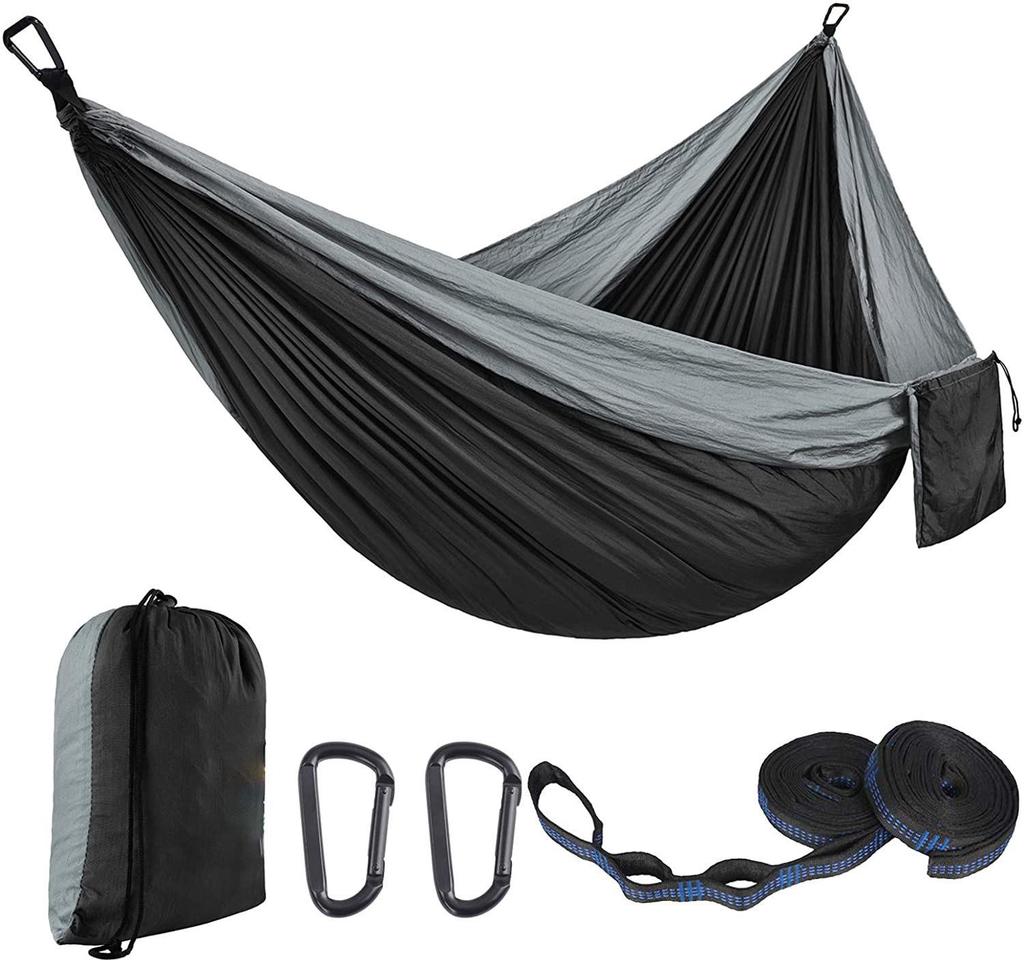 Ultralight 210T Nylon Color-Blocked Outdoor Hammock - Breathable & Double Strap Rope for Camping