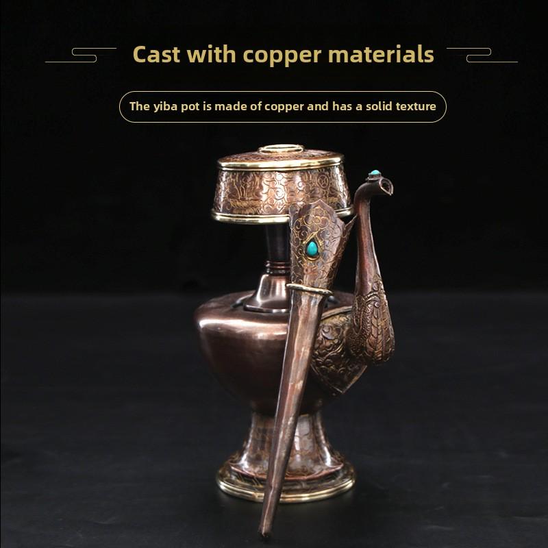 Tibetan Gilded Offering Bumpa Pot Nepal Purple Copper Engraved Holy Water Bottle Career Treasure Vase