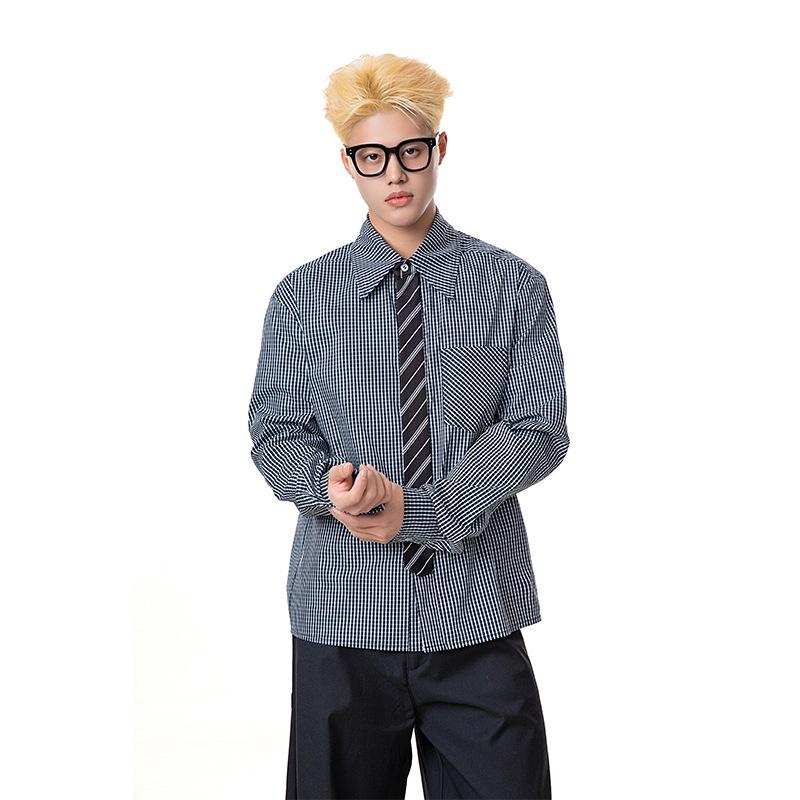 

Мужская светло-голубая клетчатая рубашка с длинным рукавом в стиле ретро - Идеально подходит для весенних нарядов L чёрный