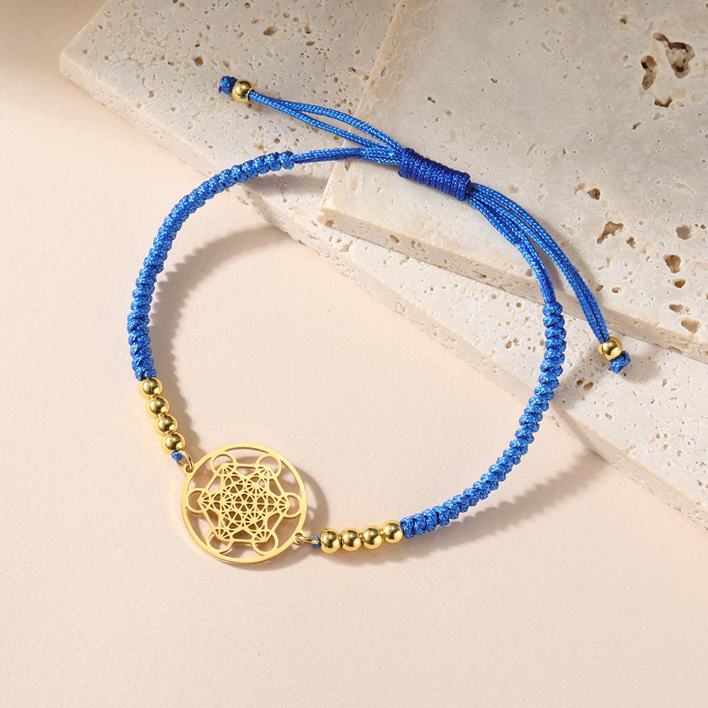 Dawapara Flower of Life Metatron Cube Bracelet for Women Men Adjustable Rope Chain Stainless Steel Charm Bracelet Couple Jewelry