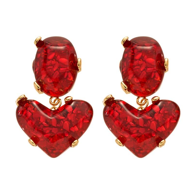 Vintage Red Heart Glass Pendants Earrings For Women Girls Exaggerated Metal Big Heart-Shaped Drop Earrings Wedding Jewelry Gifts
