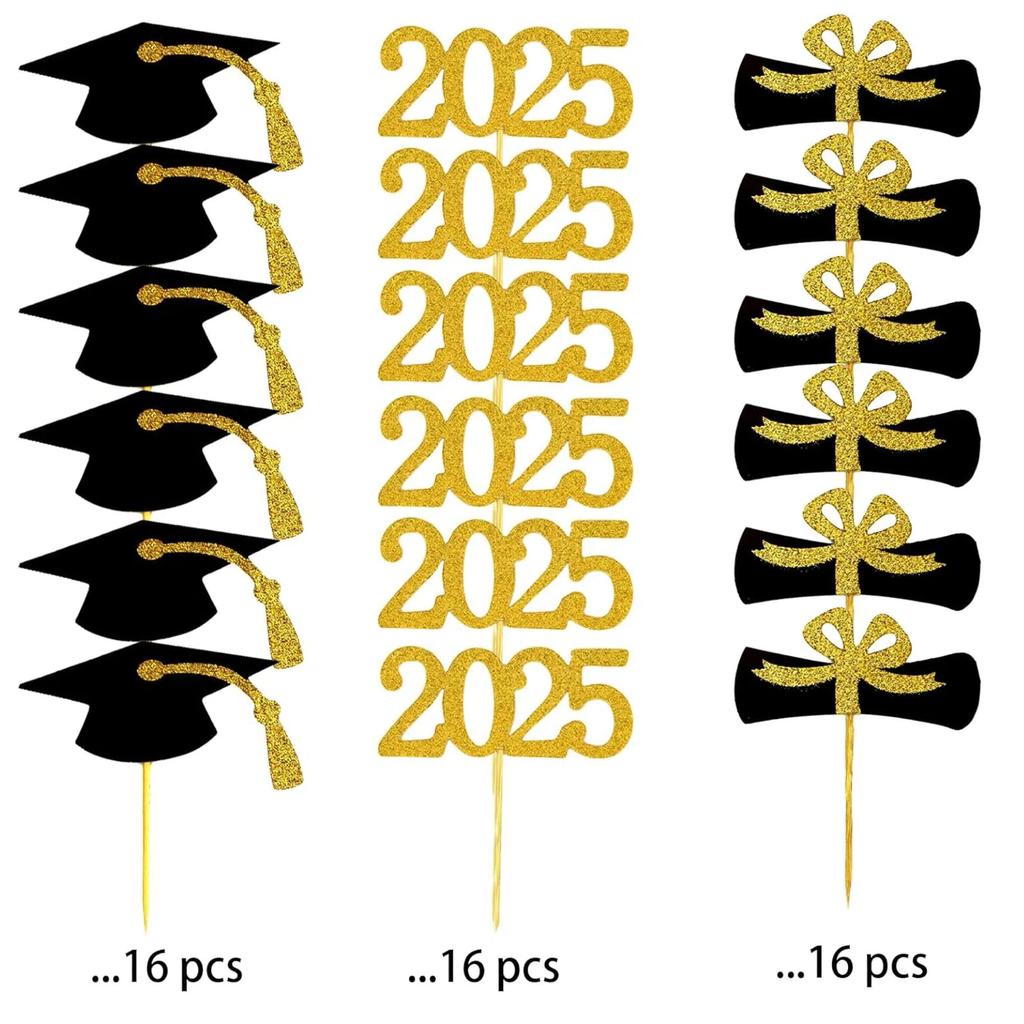2025 Graduation Cupcake Toppers, Food/Appetizer Picks For Graduation Party Mini Cake Decorations, Diploma, 2025, Grad Cap