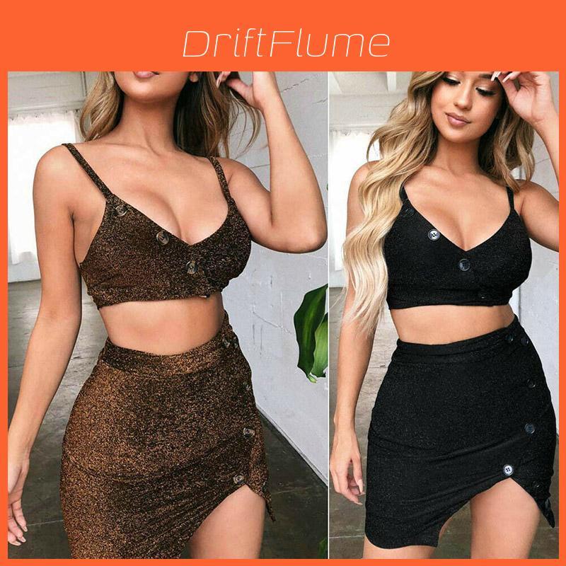 Conjunto de Dos Piezas Bodycon de Alta Calidad para Mujer, Crop Top y Falda, Para Fiestas Elegantes