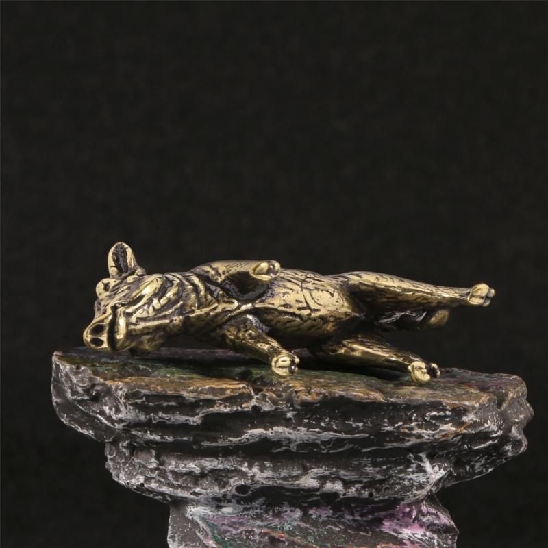 Zodiaken Gris Djurfigur Solid Mässing Antik Finish Vildsvin Miniatyrstaty Som Symboliserar Lycka Kontorsdekorationer