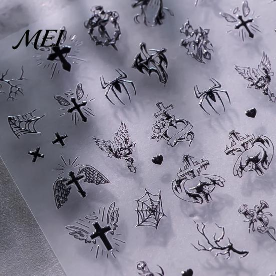Nail Decor Sticker Halloween 3D Embossed Stickers, Skeleton Hand Pumpkin Spider Bat Art Decals, Gothic Manicure Decoration Decals for Holiday