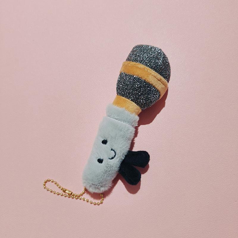 1 Pièce Microphone Métal Simulé Jouets en Peluche Porte-Clés Drôle Poupée en Peluche Porte-Clés Cadeaux Pendentif de Sac Mignon Accessoires de Cartable