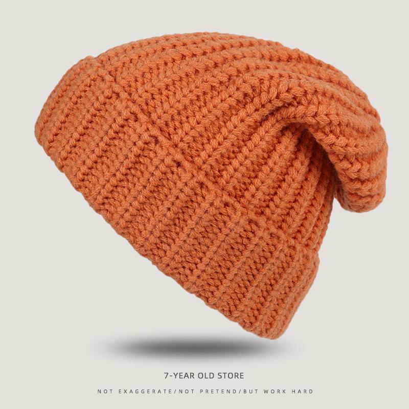 Big Head Siding Wool Hat Women Loose Warm Pile Knitted Hat Cold Hat Big Face Showing Small Knitted Ear Protection Hat
