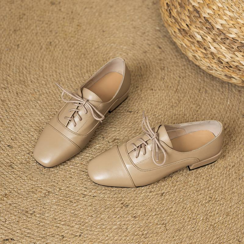 Krazing Pot Cow Skin Square Toe Size 43 Thick Low Heels Fashion Office Lady Deep Mouth Autumn Pumps