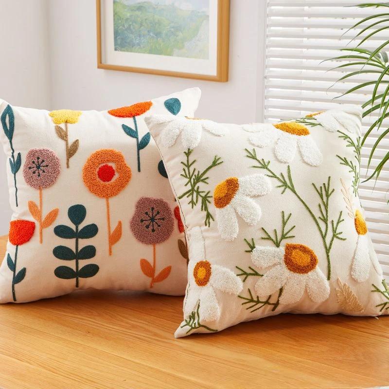 45X45Embroidery Pillowcase Pillow Cover Luxury Flower Nordic Vintage Style Cushion Covers Home Living Room Sofa Couch Seat Decor
