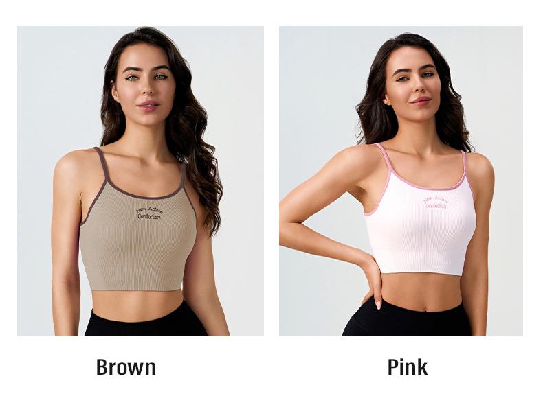 Women's Colorblock Seamless Knit Retro Sports Tank with Chest Pads and Spaghetti Straps