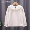 White Shirts for Girls Long Sleeve Ruffle Girls Blouses Spring Autumn School Girls Lace Shirt Princess Tops