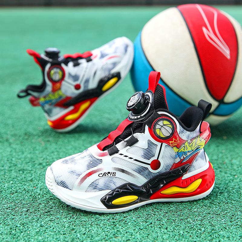 Jungenschuhe Neue Kinder Mesh Atmungsaktiv Rutschfest Laufschuhe Große Jungen Studenten Drehverschluss Gepolsterte Basketballschuhe