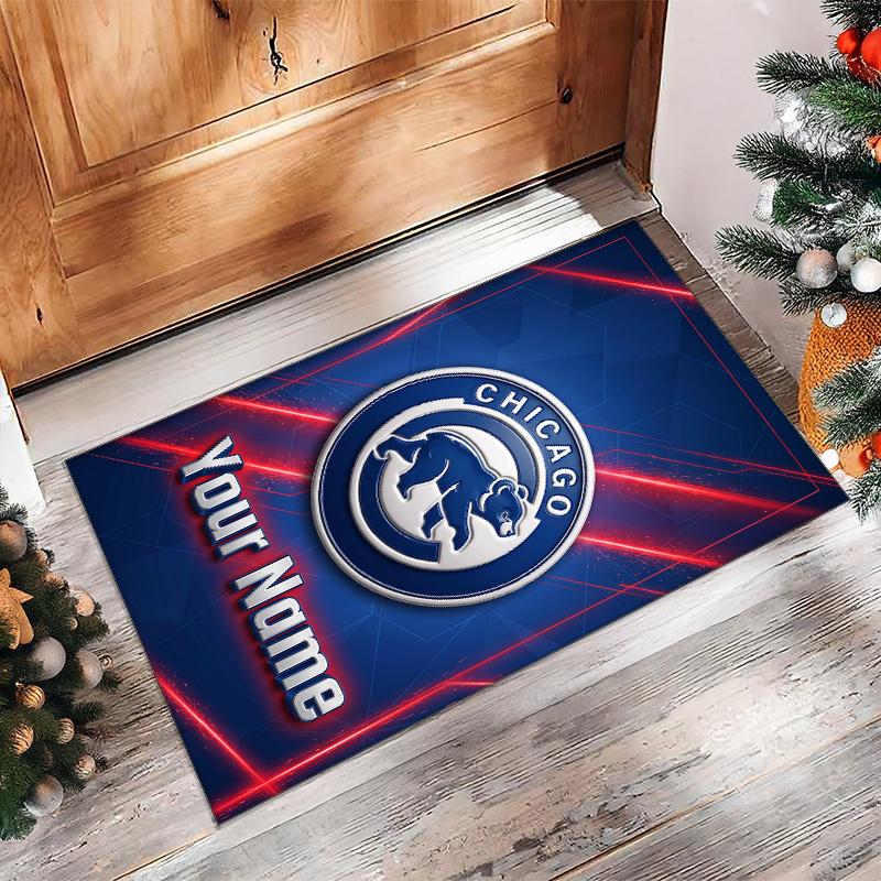 Chicago Cubs Crystal Velvet Rug, Custom Name Text Personalized Non‑Slip Floor Mat for Home Decor Gift
