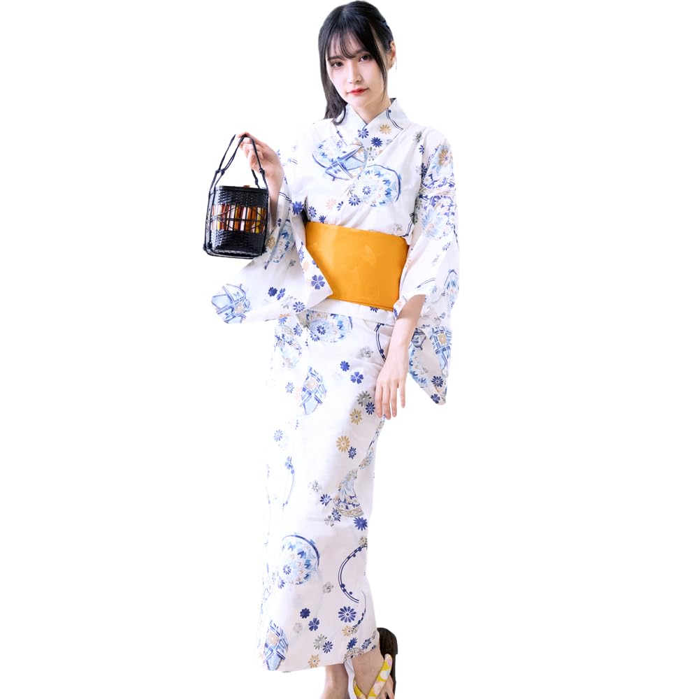 

Yukata Japanese Easy to Tie Thong Geta One Size Fits Most [RAVIR] Women s 3-Piece Set, Ball, Vibrant, Curved, Style, Dress, Obi, Set, Blue,