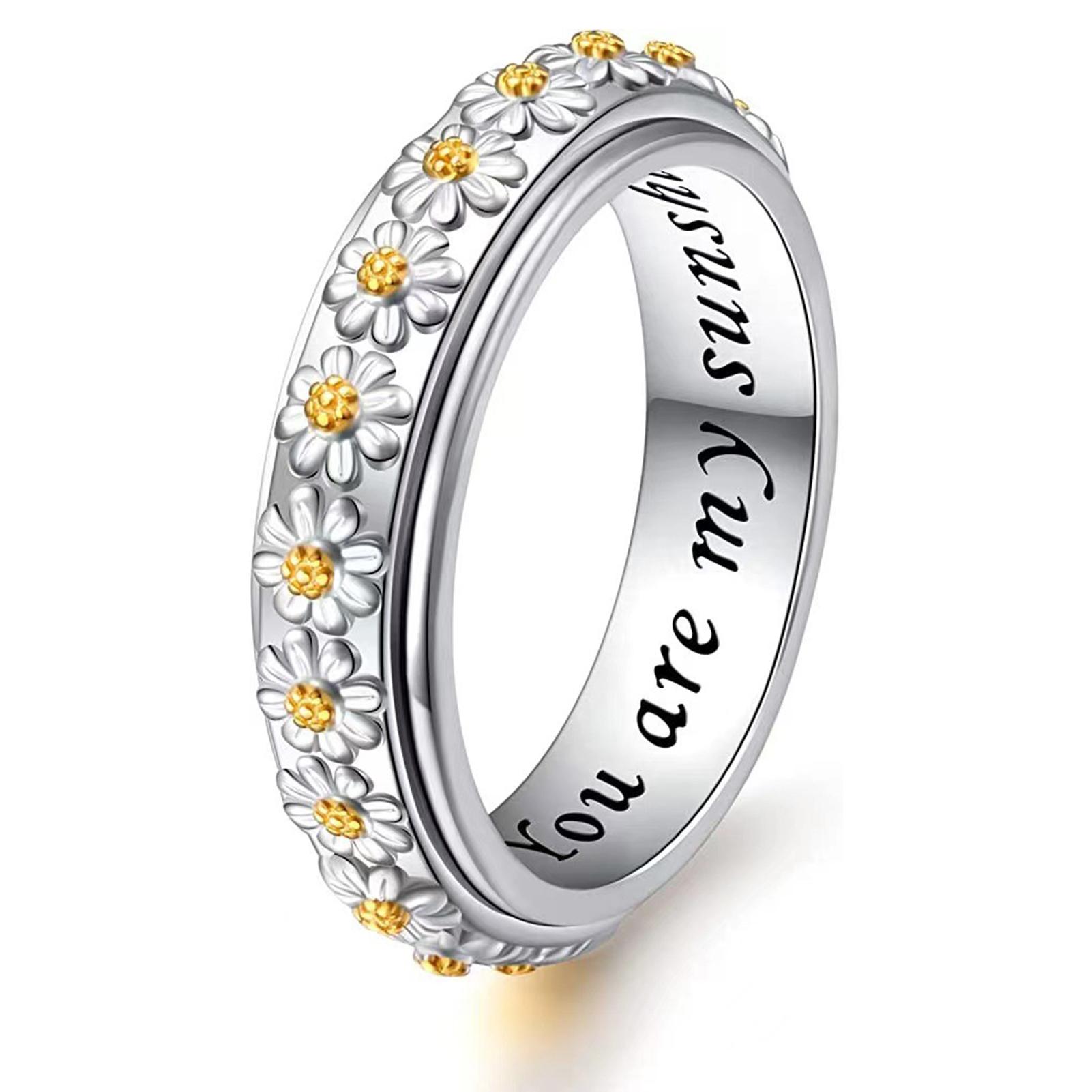 Woman Copper Daisy Rotating Ring Attractive and Anxiety Relief Ring for Woman Daily Matching No. 8