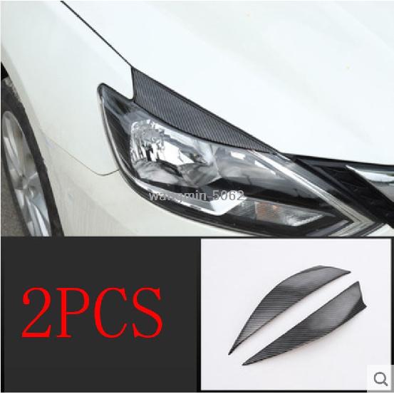2P FOR NISSAN SENTRA 2016-2019 Carbon Fiber Front Eyebrow Headlight Eyelid Cover