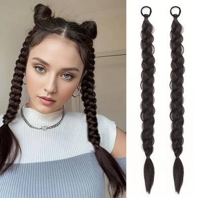 Synthetic With Elastic Band Hair Fiber Extensions Natural Looking  Long Braided Ponytail Hair Accessories For Women Party Daily Use