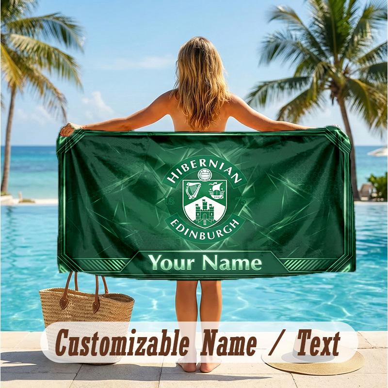 Custom Text Beach Towel, Soft Absorbent Swimming Multi-use TowelHibernian FC