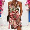 Women Plus Size Criss Cross Cutout Halter Neck Sleeveless Fitted Christmas Printed Dress