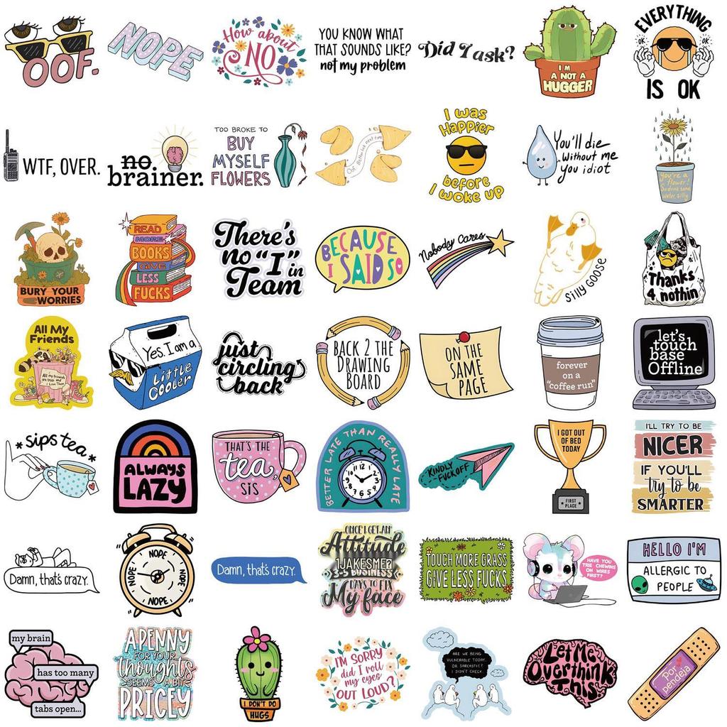 50 Cartoon Sarcastic Graffiti Stickers: Waterproof for Guitar, Notebook, Suitcase, DIY