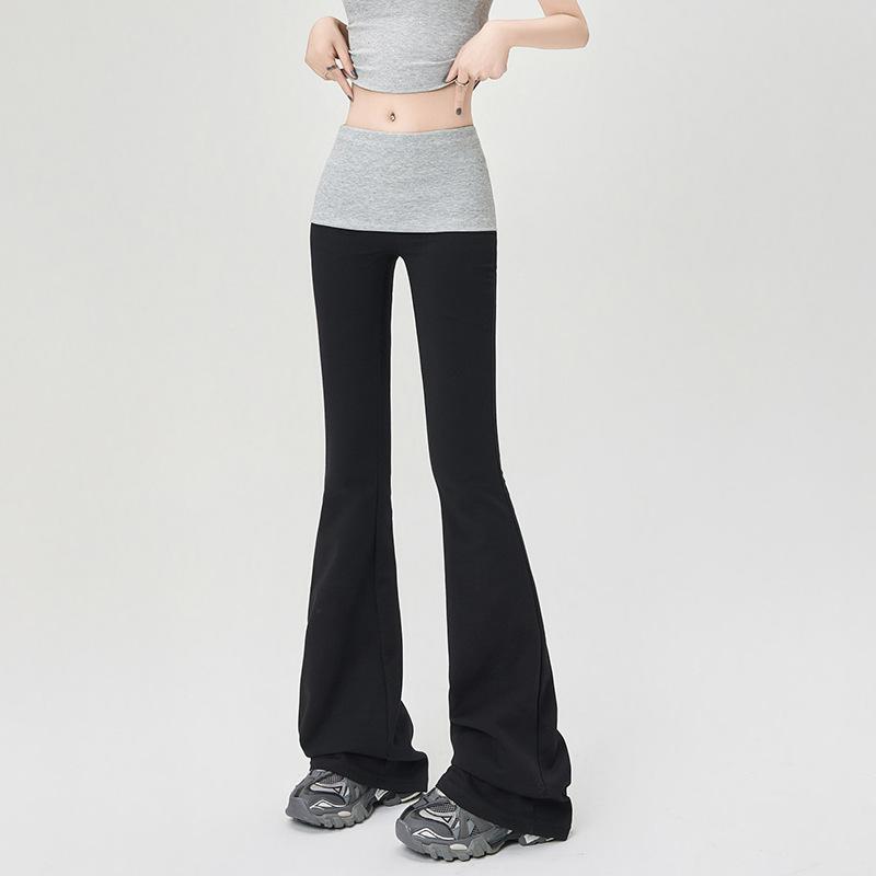 Tenké tepláky Dámské nízký pas Řasení Kontrastní barevné sešívání Štíhlé a tenké Všestranné módní Mikro-stahovací jógové kalhoty