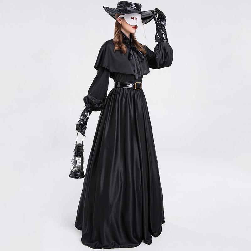 Elegant Polyester Plague Doctor Costume With Dramatic Beak Mask For Cosplay Events