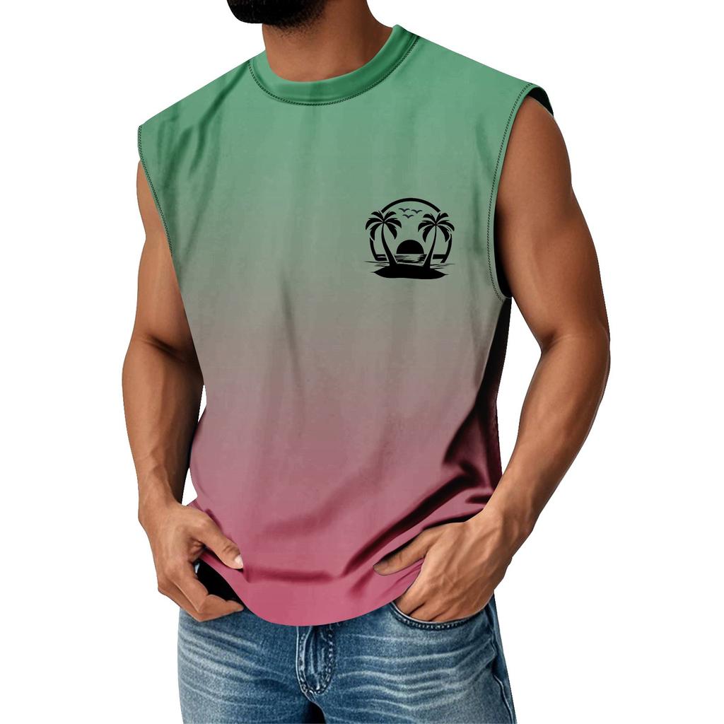Men's Summer Print Round Neck Gradient Sports Casual Sleeveless Vest