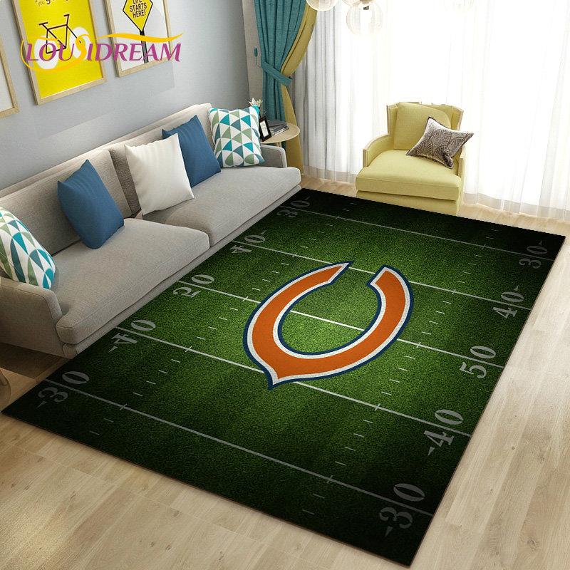 Amerikanisches Footballfeld Rugby Bereichsteppich Groß, Teppich für Wohnzimmer Schlafzimmer Sofa Fußmatte Dekoration, Rutschfeste Bodenmatte 3D