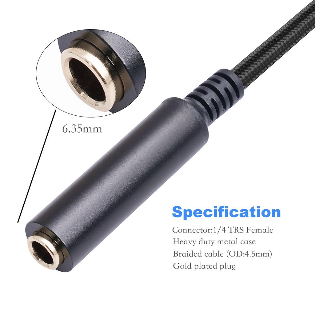 6.35mm Female To RMale Microphone Audioed Adapter Cable 1/4" TRS To RExtension Converter Cord for Guitar