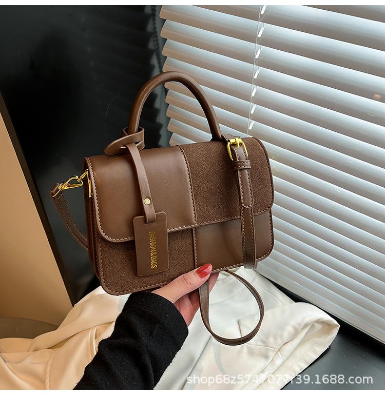 Bag Women's Retro 2025 New Niche Design Splicing Fashion Portable Small Square Bag Premium Shoulder Crossbody Bag