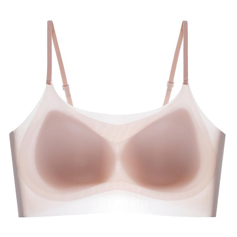 Women Ice Silk Breathable Seamless Gathered No Steel Ring Thin Strap Vest Bra